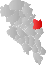 Mapa do condado de Oppland com Ringebu em destaque.