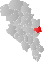 Mapa do condado de Oppland com Øyer em destaque.