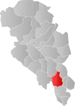 Mapa do condado de Oppland com Søndre Land em destaque.