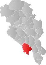 Mapa do condado de Oppland com Sør-Aurdal em destaque.