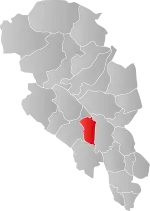 Mapa do condado de Oppland com Etnedal em destaque.