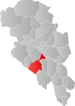 Mapa do condado de Oppland com Nord-Aurdal em destaque.