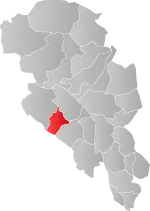 Mapa do condado de Oppland com Vestre Slidre em destaque.