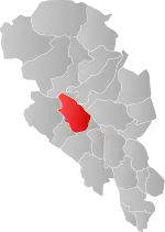 Mapa do condado de Oppland com Øystre Slidre em destaque.