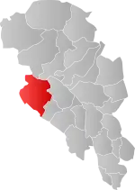 Mapa do condado de Oppland com Vang em destaque.