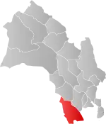 Mapa do condado de Viken com Kongsberg em destaque.