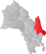 Mapa do condado de Buskerud com Ringerike em destaque.