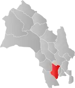 Mapa do condado de Buskerud com Øvre Eiker em destaque.