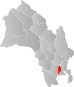 Mapa do condado de Buskerud com Nedre Eiker em destaque.