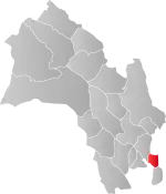 Mapa do condado de Buskerud com Røyken em destaque.