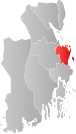 Mapa do condado de Vestfold com Horten em destaque.