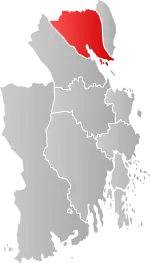 Mapa do condado de Vestfold og Telemark com Sande em destaque.