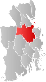 Mapa do condado de Vestfold og Telemark com Re em destaque.