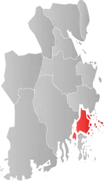 Mapa do condado de Vestfold com Nøtterøy em destaque.