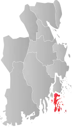 Mapa do condado de Vestfold com Tjøme em destaque.
