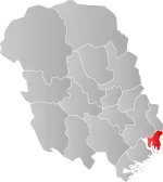 Mapa do condado de Telemark com Porsgrunn em destaque.