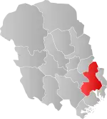 Mapa do condado de Telemark com Skien em destaque.