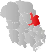 Mapa do condado de Telemark com Notodden em destaque.