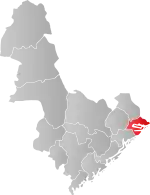 Mapa do condado de Agder com Risør em destaque.