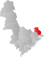 Mapa do condado de Agder com Gjerstad em destaque.