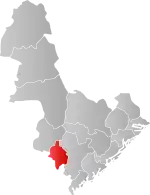 Mapa do condado de Agder com Iveland em destaque.