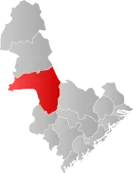 Mapa do condado de Agder com Bygland em destaque.