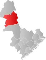 Mapa do condado de Agder com Valle em destaque.