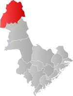 Mapa do condado de Agder com Bykle em destaque.