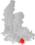 Mapa do condado de Vest-Agder com Mandal em destaque.