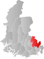 Mapa do condado de Agder com Vennesla em destaque.