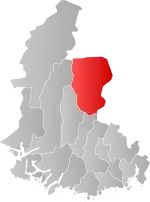 Mapa do condado de Agder com Åseral em destaque.