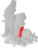 Mapa do condado de Vest-Agder com Audnedal em destaque.