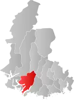 Mapa do condado de Agder com Lyngdal em destaque.