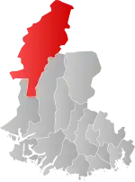 Mapa do condado de Agder com Sirdal em destaque.