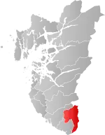 Mapa do condado de Rogaland com Lund em destaque.