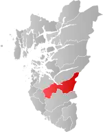 Mapa do condado de Rogaland com Gjesdal em destaque.