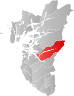 Mapa do condado de Rogaland com Forsand em destaque.