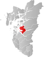 Mapa do condado de Rogaland com Strand em destaque.