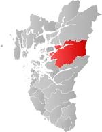 Mapa do condado de Rogaland com Hjelmeland em destaque.