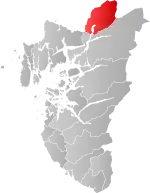 Mapa do condado de Rogaland com Sauda em destaque.
