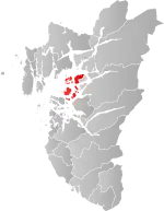 Mapa do condado de Rogaland com Finnøy em destaque.