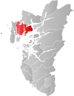 Mapa do condado de Rogaland com Tysvær em destaque.