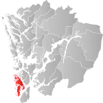 Mapa do condado de Hordaland com Bømlo em destaque.