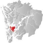 Mapa do condado de Hordaland com Tysnes em destaque.