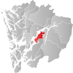 Mapa do condado de Hordaland com Jondal em destaque.