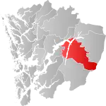 Mapa do condado de Hordaland com Ullensvang em destaque.