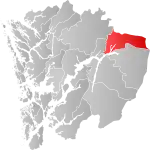 Mapa do condado de Hordaland com Ulvik em destaque.