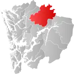 Mapa do condado de Hordaland com Voss em destaque.