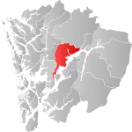 Mapa do condado de Hordaland com Kvam em destaque.