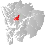 Mapa do condado de Hordaland com Samnanger em destaque.